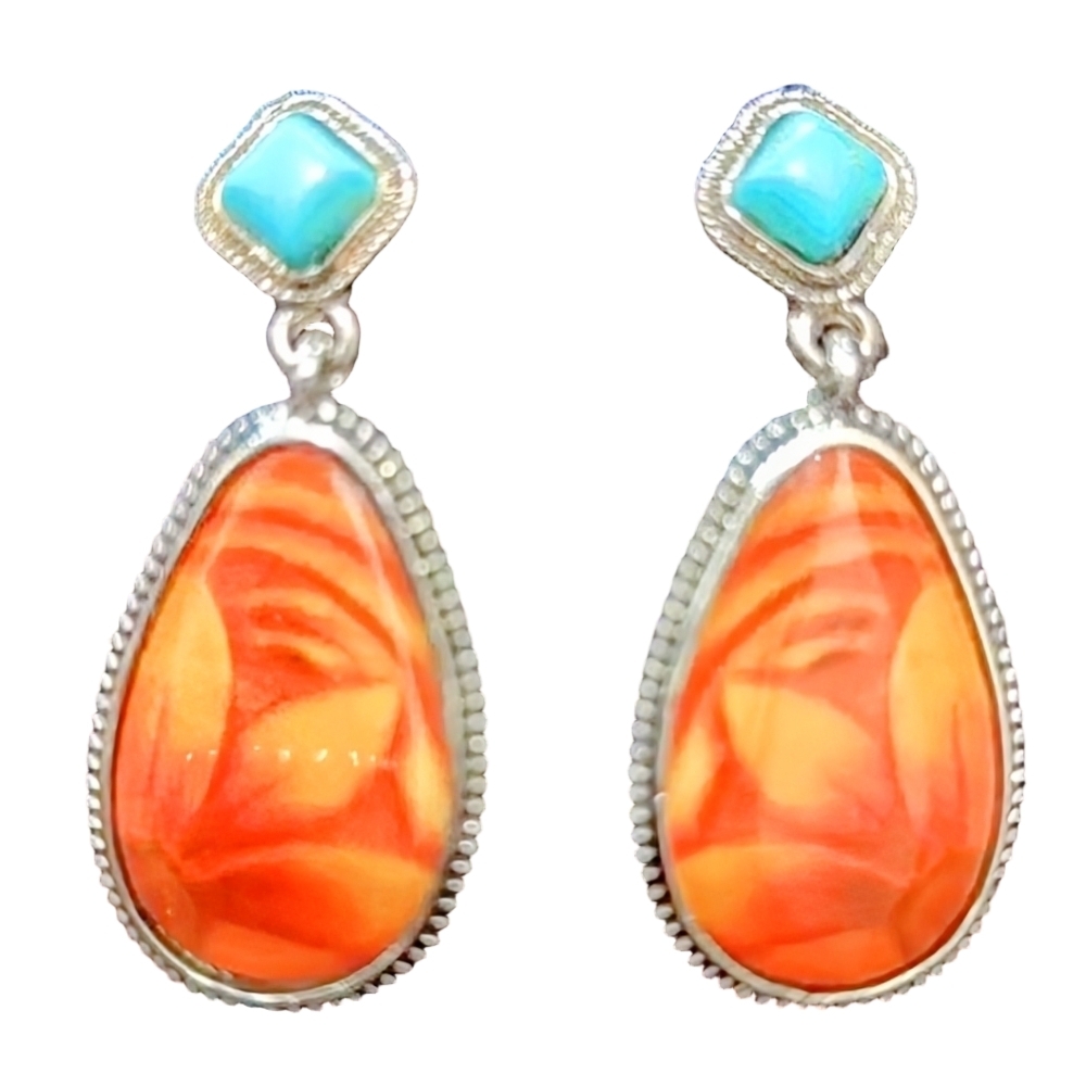 Bohemian Earrings Silver Plated Orange Blue  Colorful 1.5 Dangle Earring Jewelry